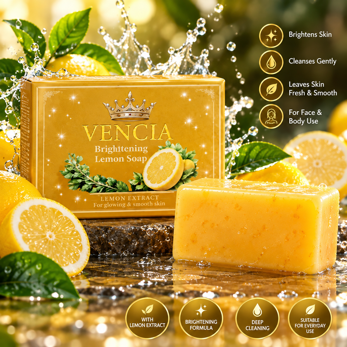 Vencia Brightening Lemon Soap Bar-Face & Body Cleansing,100g