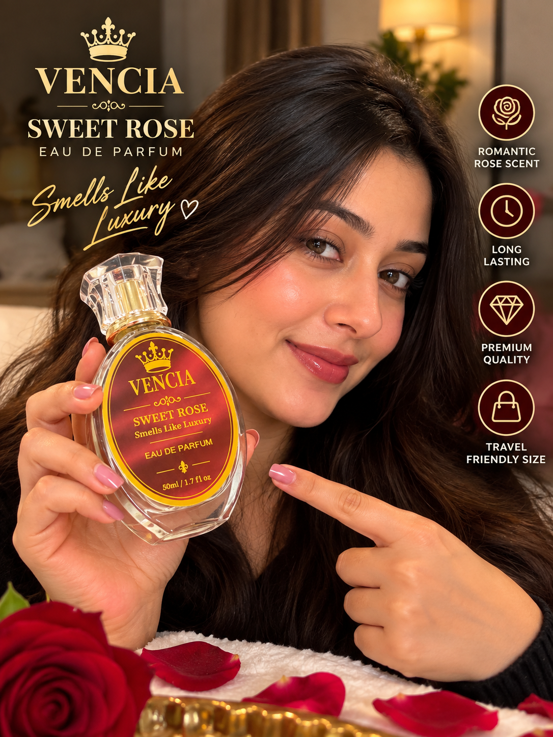 Vencia Sweet ROSE Eau de Parfum for women-50ml/1.7 fl oz.