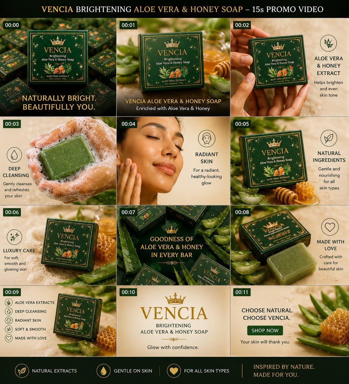 Vencia Brightening Aloe Vera & honey Soap Bar -Face & Body Cleansing,100g